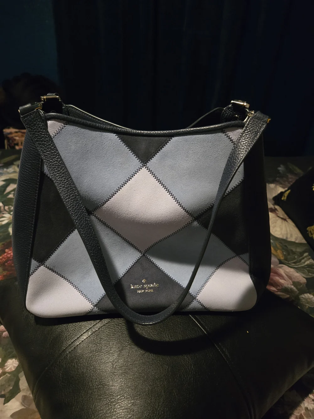 kate spade Diamond Patchwork Satchel in Black and Light Blue